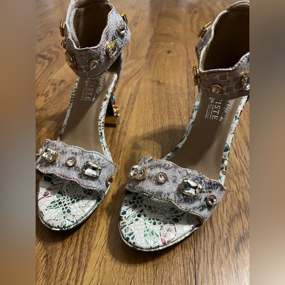 L'Artiste Jewel Strap Sandal Crystals Elegant Multicolor Embellished Heels 39/9 - Picture 7 of 8